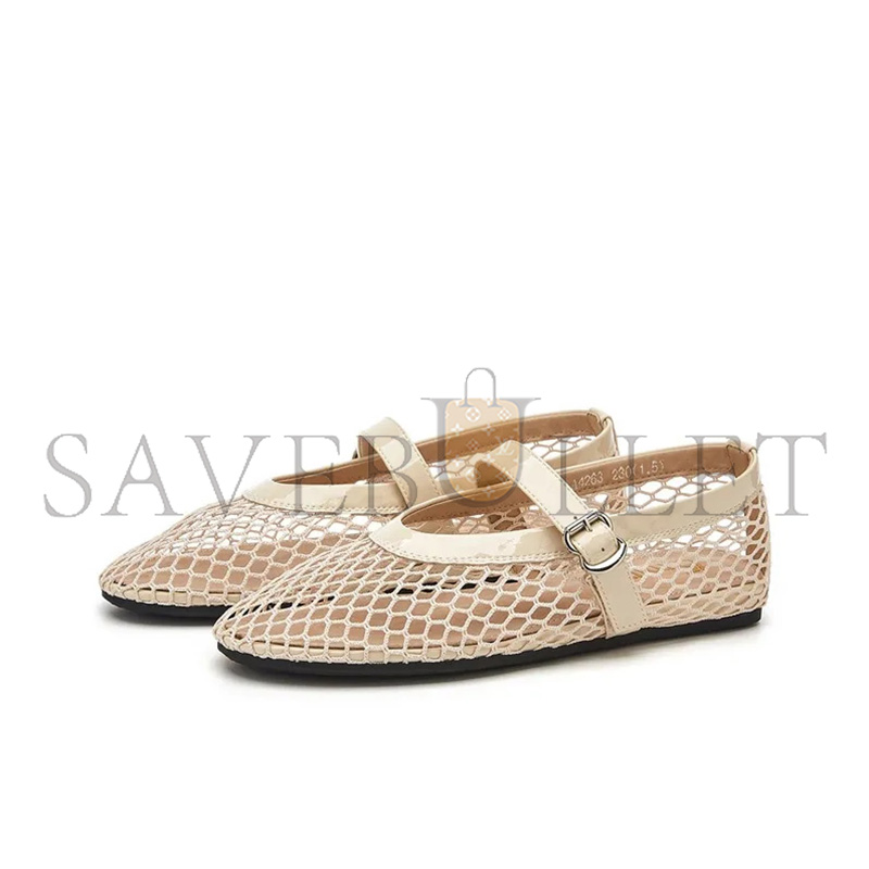 A1a1a PATENT LEATHER-TRIMMED FISHNET BALLET FLATS
