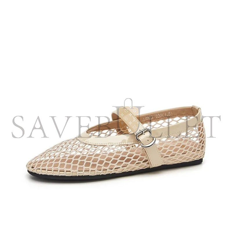 A1a1a PATENT LEATHER-TRIMMED FISHNET BALLET FLATS