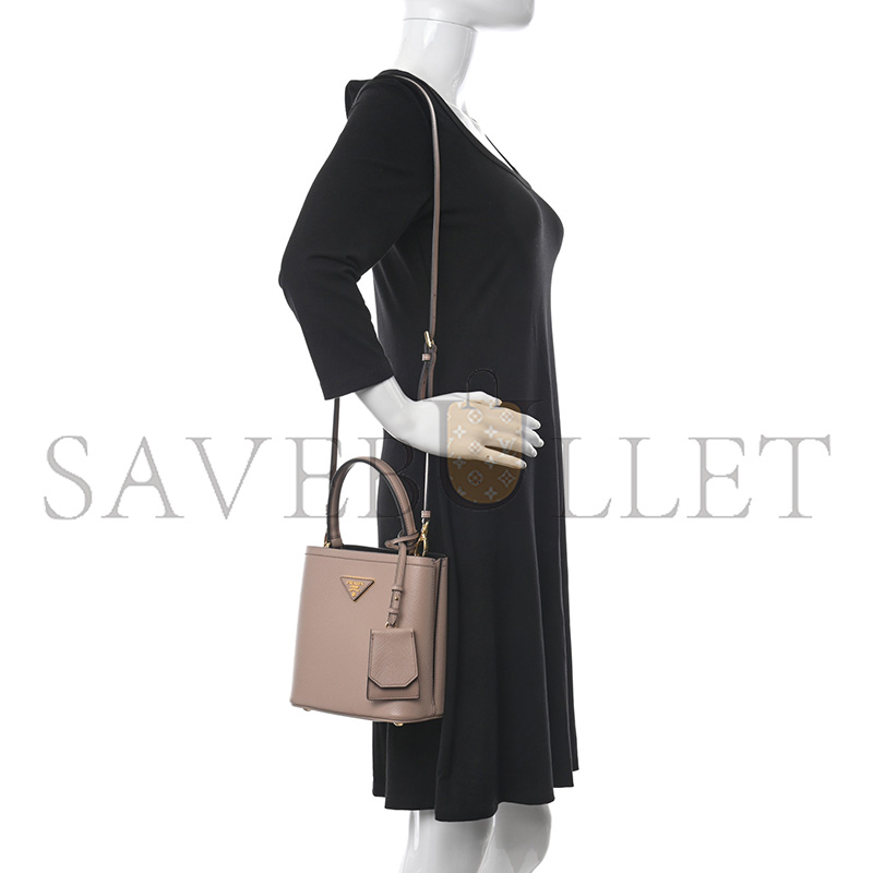Pra*a saffiano cuir calfskin small panier bucket bag cipria 1ba217 (18*17*10.5cm)