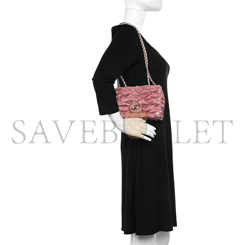 ch*el flap bag sequins & gold-tone metal G01den & pink as4561 (21*14*8cm)