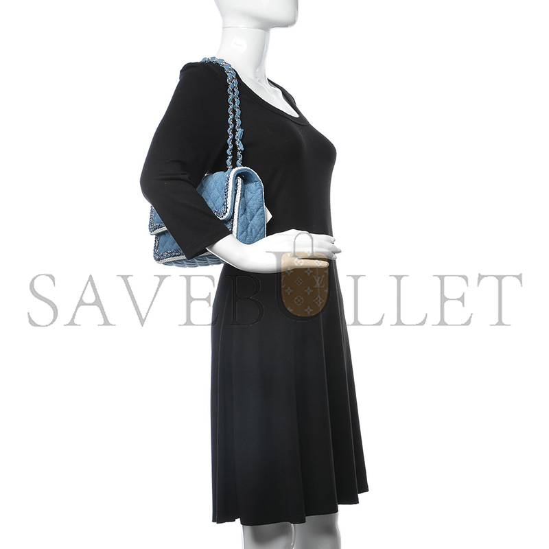 ch*el De*1m braided medium flap bag light blue 362059 (25*15*7cm)