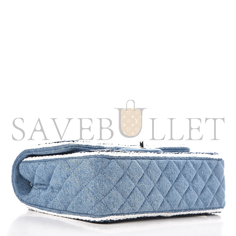 ch*el De*1m braided medium flap bag light blue 362059 (25*15*7cm)