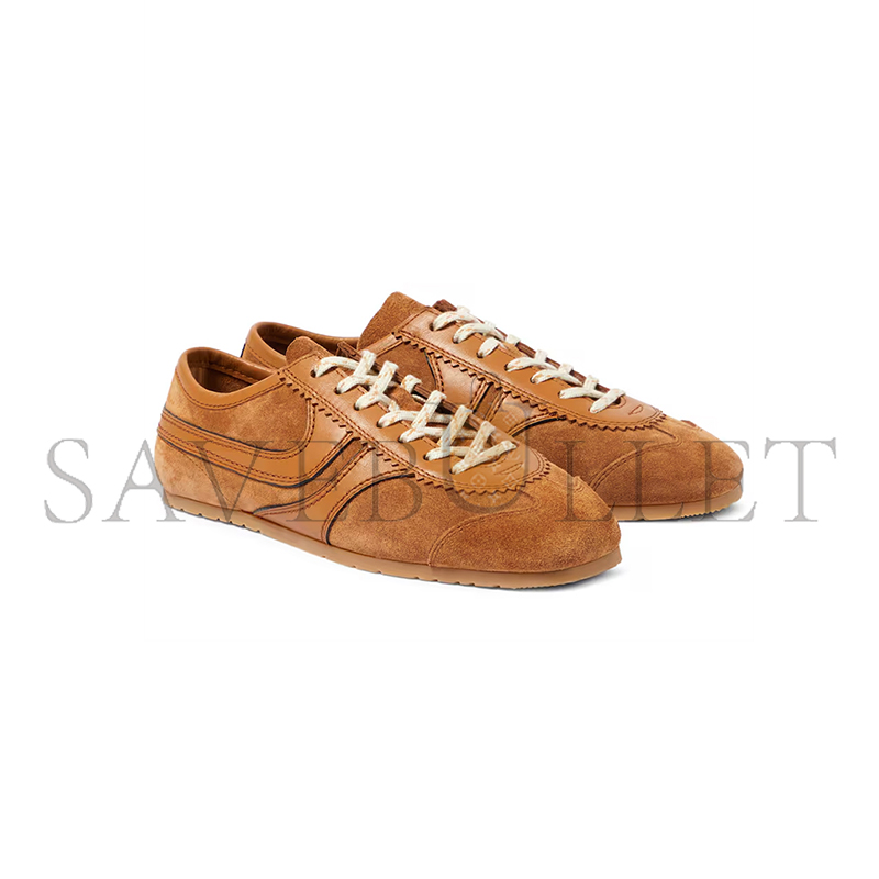 dr1e3 van N0t*n stitched contrast rubber sole suede panel sneakers in brown 242-021707
