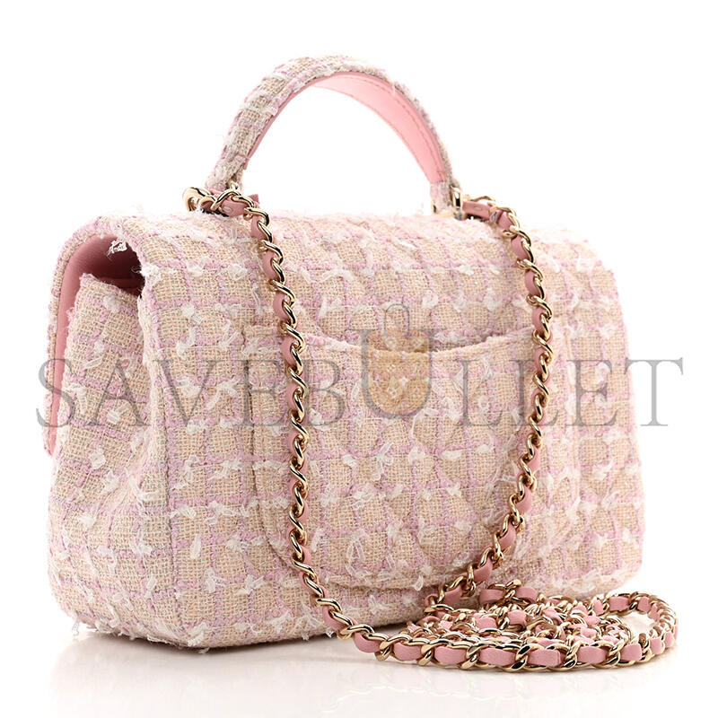 Ch**el master tweed quilted mini top handle rectangular flap light pink 1386916 (20*12*6cm)