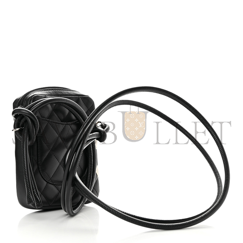Ch**el calfskin quilted small cambon messenger black white 1258604 (15*13*3.5cm)