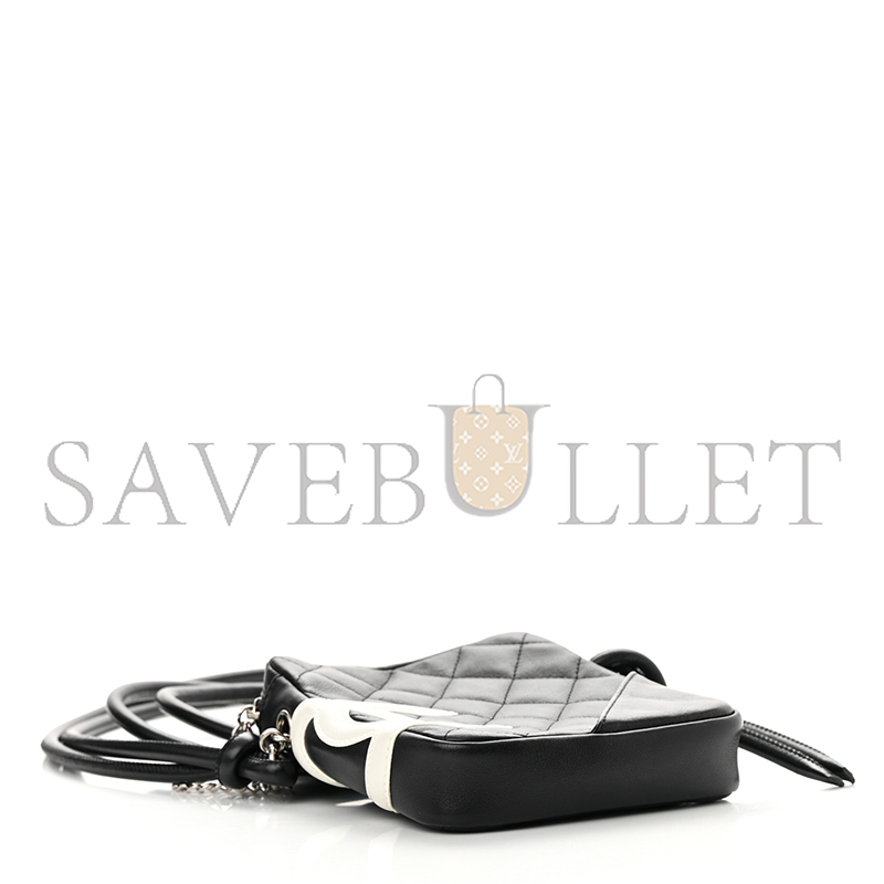 Ch**el calfskin quilted small cambon messenger black white 1258604 (15*13*3.5cm)