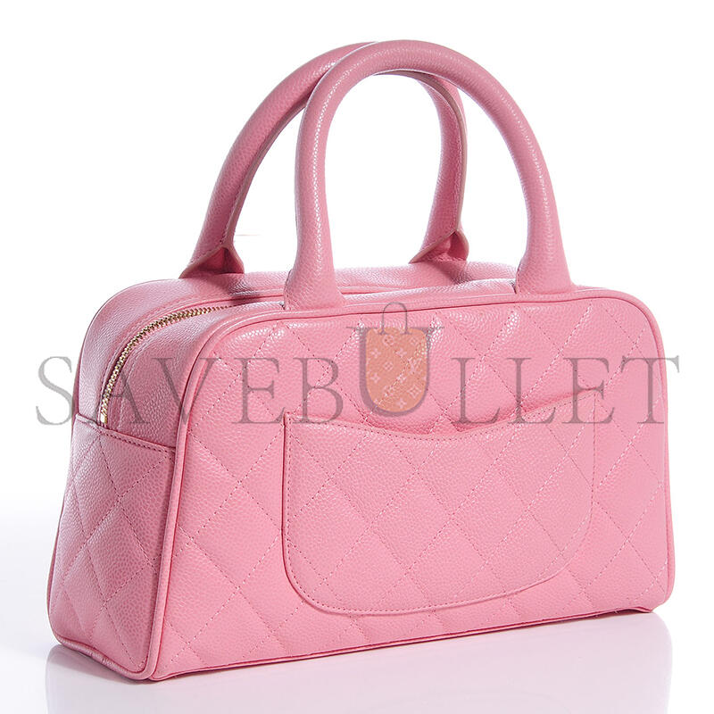 Ch**el master vintage sakura pink caviar quilted small bowler bag 71301 (25*15*7cm)