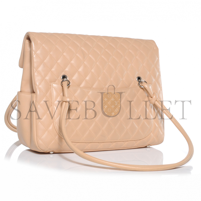 Ch**el calfskin quilted large cambon flap beige black (33*24*11cm)