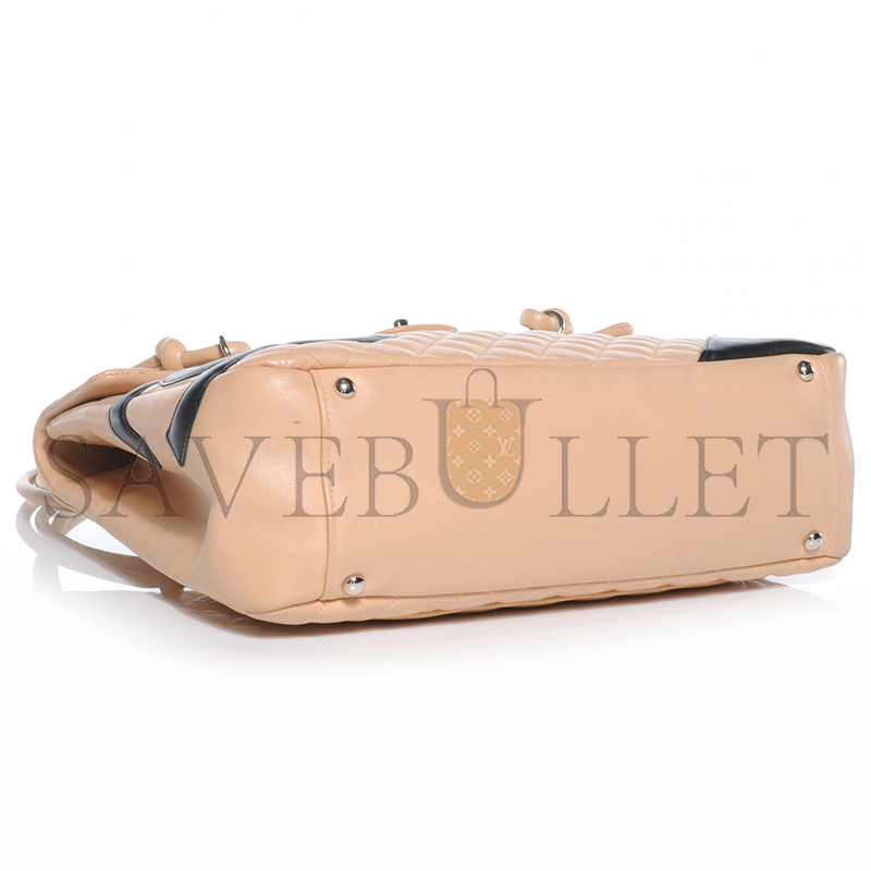 Ch**el calfskin quilted large cambon flap beige black (33*24*11cm)