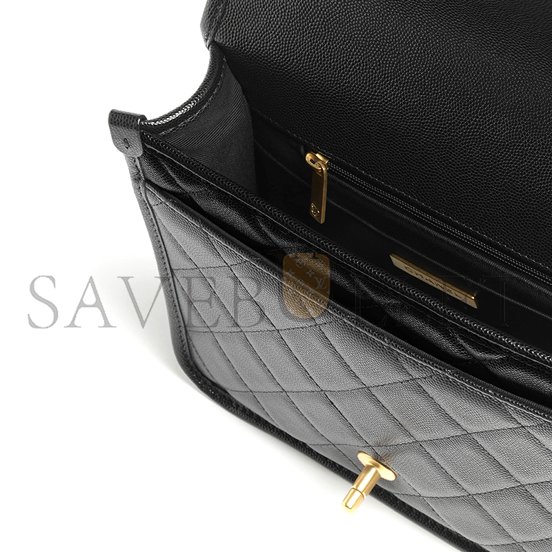 Ch**el backpack grained shiny calfskin & gold-tone metal black as5715 (22*19.5*7cm)