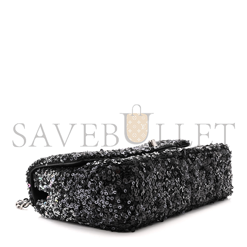 Ch**el sequin mini rectangular flap black silver as3965 (20*15*7cm)