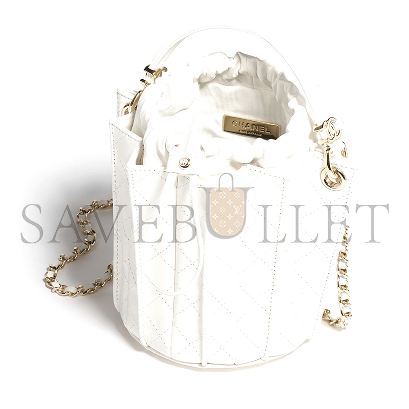 Ch**el mini bucket bag lambskin white as5486 (15.2*14*14cm)