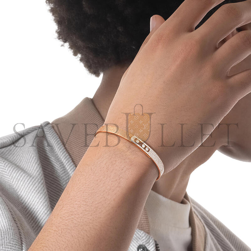 Mes1kaa move noa ciselÉ half pavÉ bangle pink gold d1am0nd bracelet 14501-pg