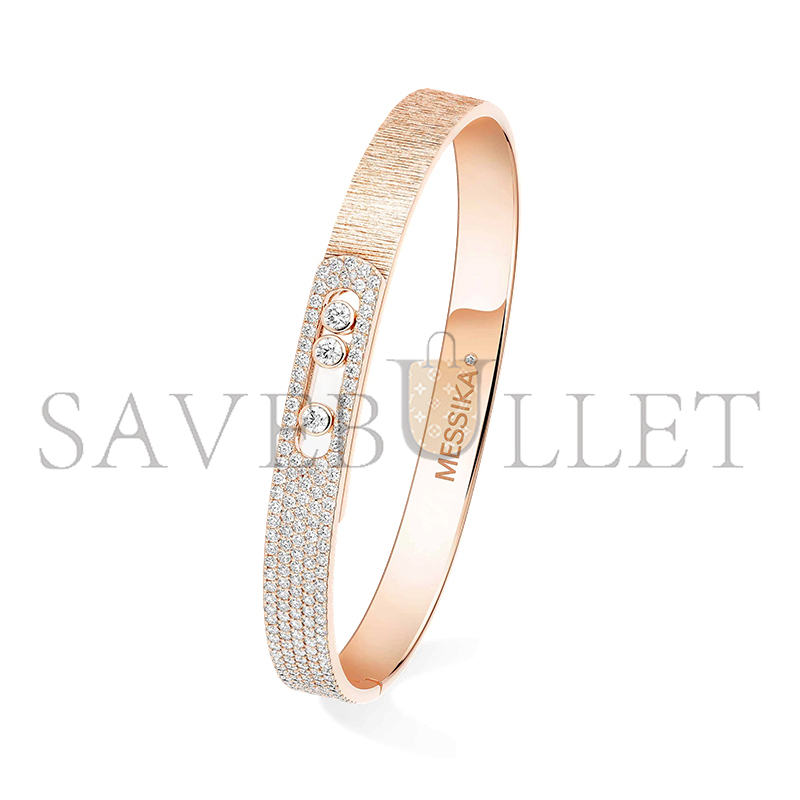 Mes1kaa move noa ciselÉ half pavÉ bangle pink gold d1am0nd bracelet 14501-pg
