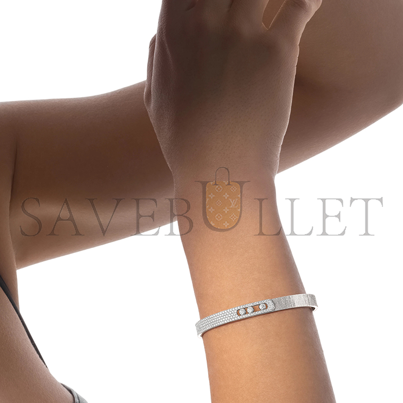 Mes1kaa move noa ciselÉ half pavÉ bangle white gold d1am0nd bracelet 14501-wg