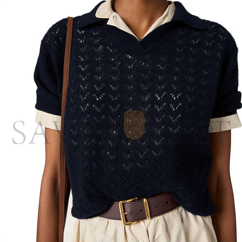M1v M1v lace-effect cashmere polo shirt navy mml03u
