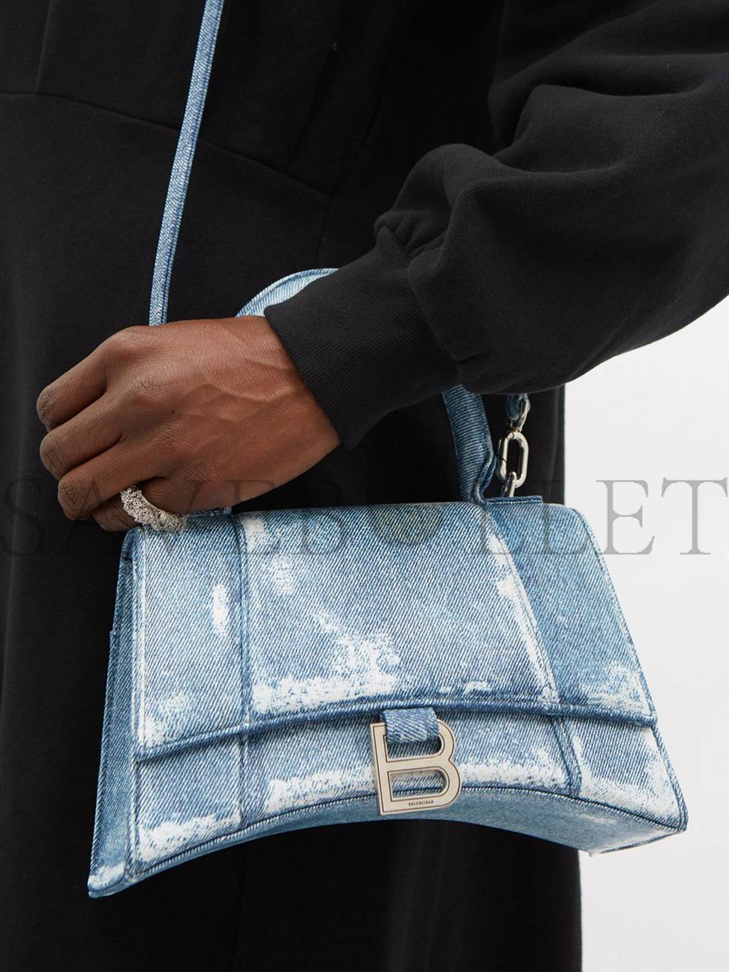ba*len*cia*ga blue hourglass De*1m-print leather bag matchesfashion us (26.1*14*10.6cm)