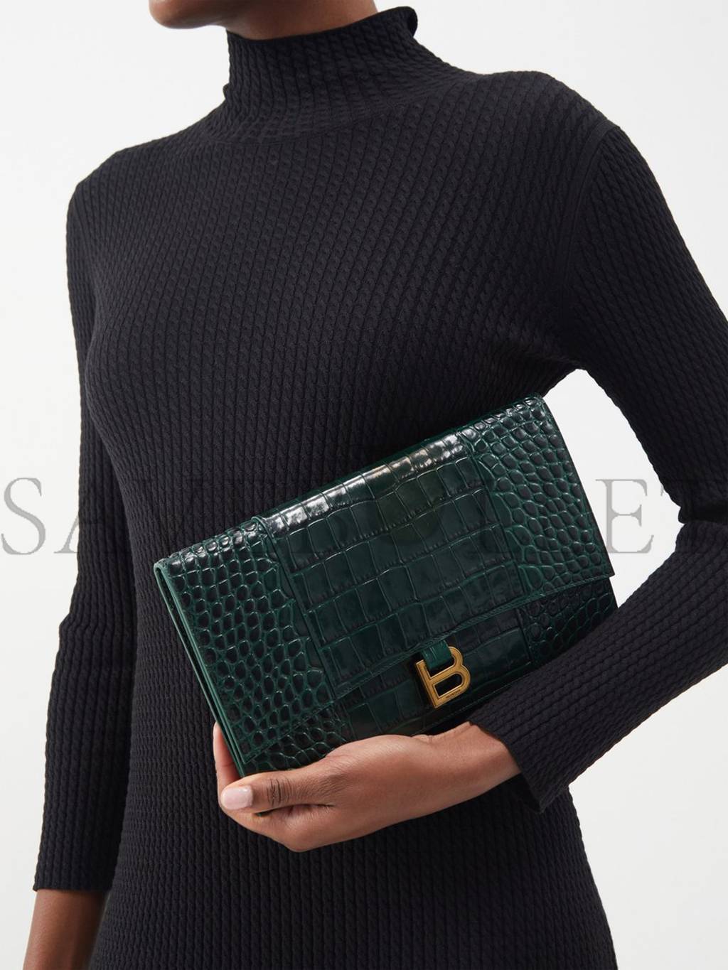 Ba*len*cia*ga green hourglass croc-embossed leather pouch matchesfashion us (27*16cm)