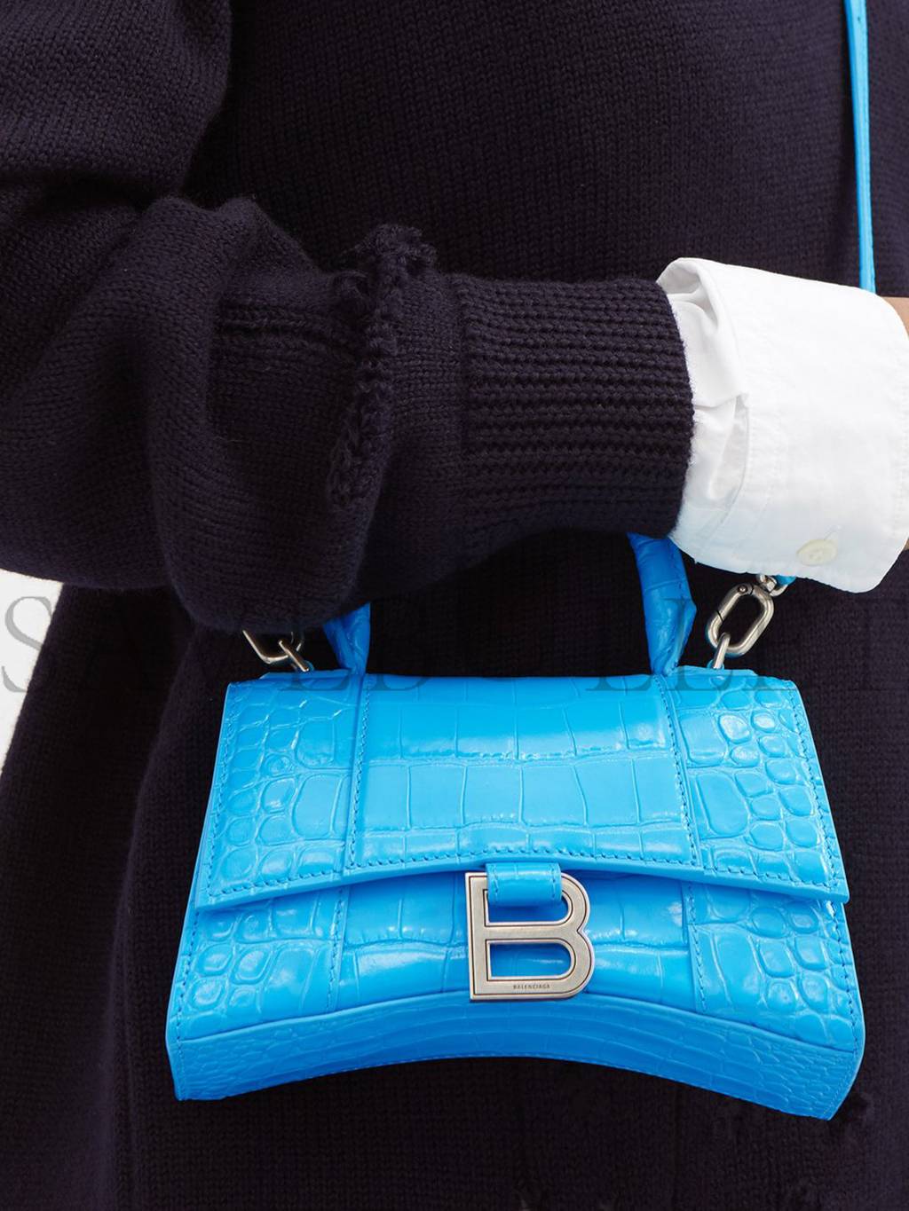 Ba*len*cia*ga blue hourglass xs crocodile-effect leather bag matchesfashion us (19.5*12*5cm)