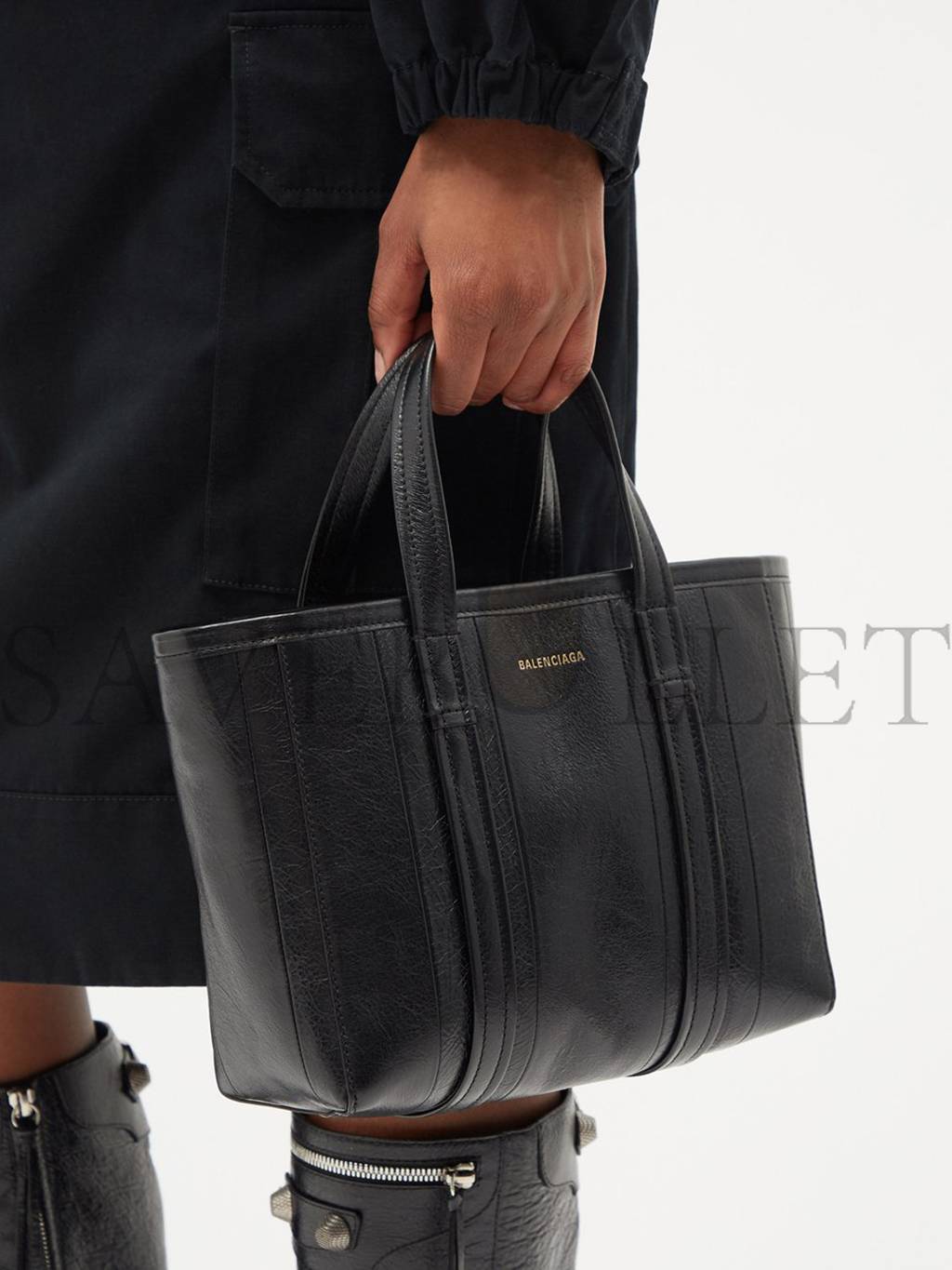 Ba*len*cia*ga black barbes s crinkled-leather tote matchesfashion us (23.5*20*10cm)
