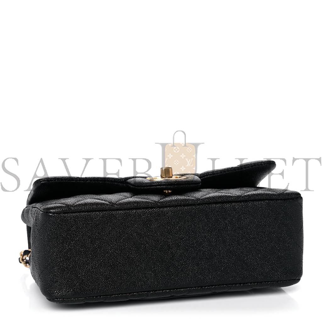 Ch*el caviar quilted mini top handle rectangular flap black gold hardware (20*12*7cm)