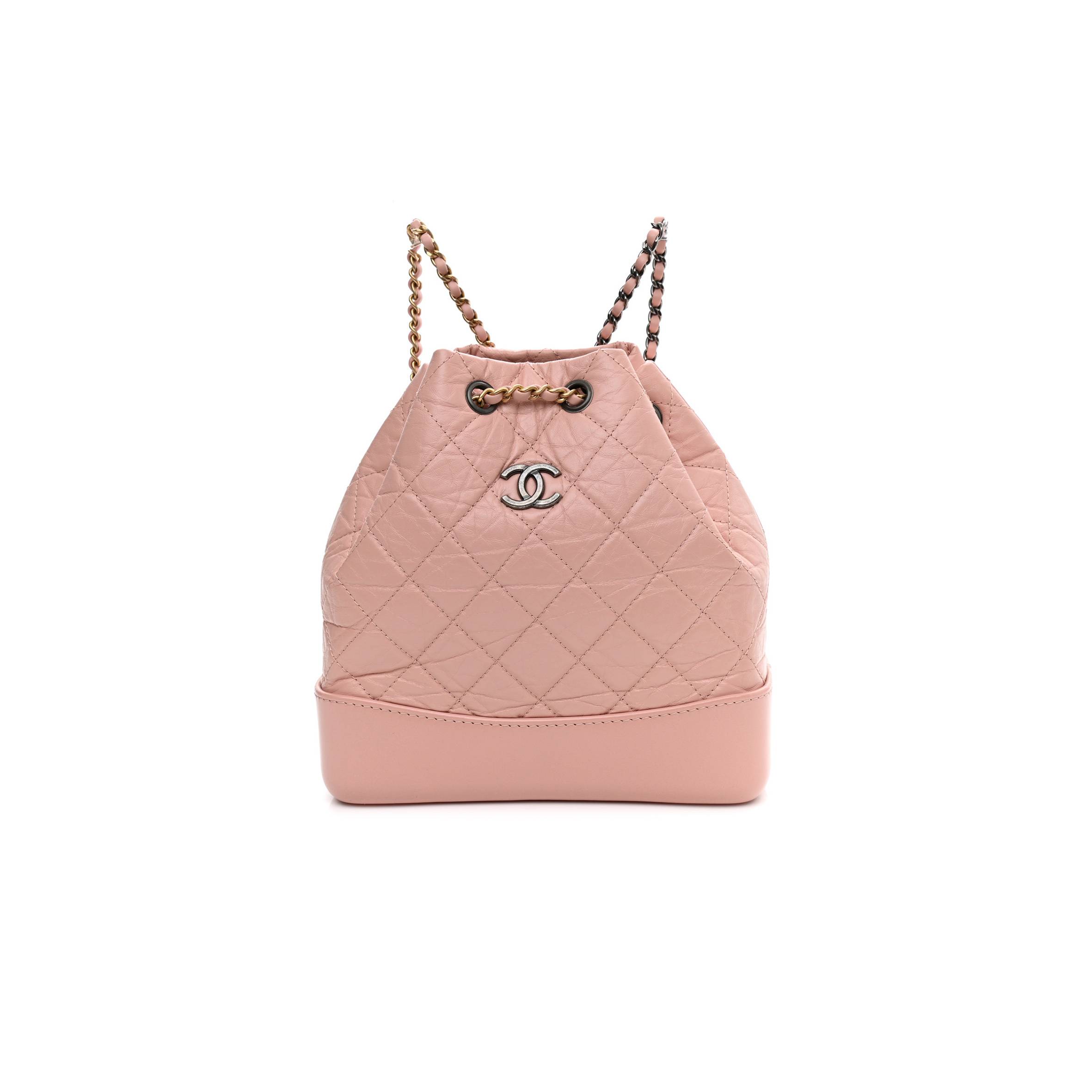 Ch*el aged calfskin quilted small gabrielle backpack pink silver hardware (23*21*10cm)