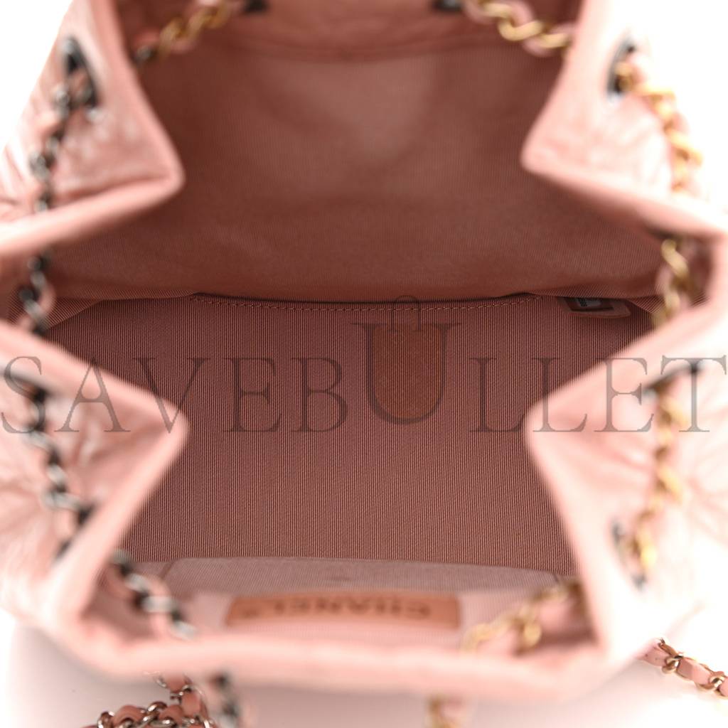 Ch*el aged calfskin quilted small gabrielle backpack pink silver hardware (23*21*10cm)