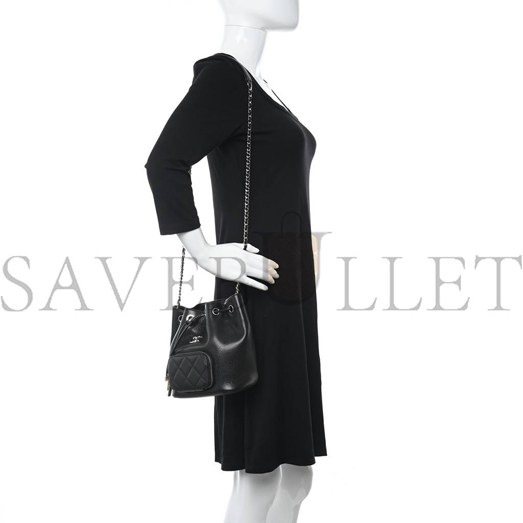 Ch*el master caviar quilted cc pocket bucket bag black rose gold hardware (19*18*8cm)