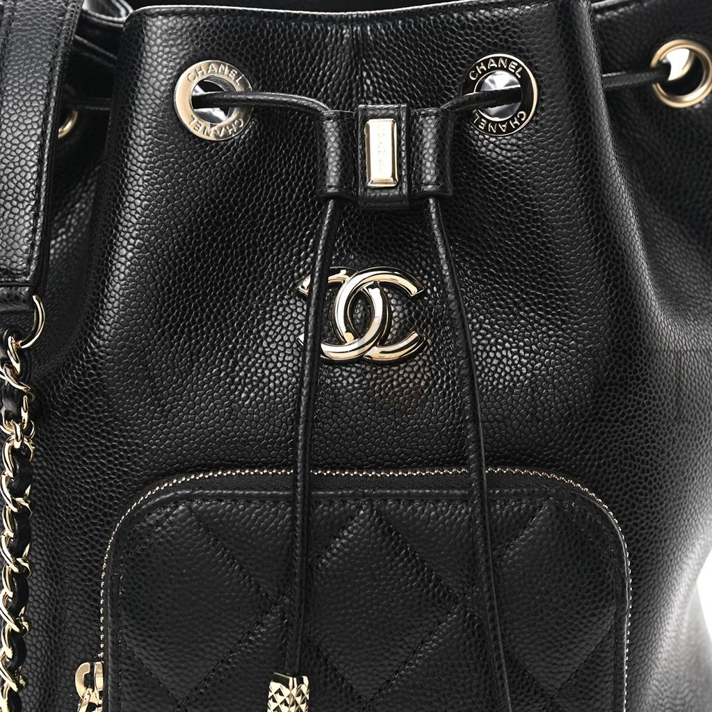 Ch*el master caviar quilted cc pocket bucket bag black rose gold hardware (19*18*8cm)
