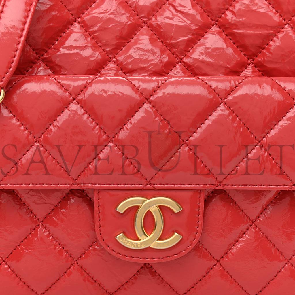Ch*el shiny crumpled calfskin quilted small hobo red gold hardware (22*17*7cm)