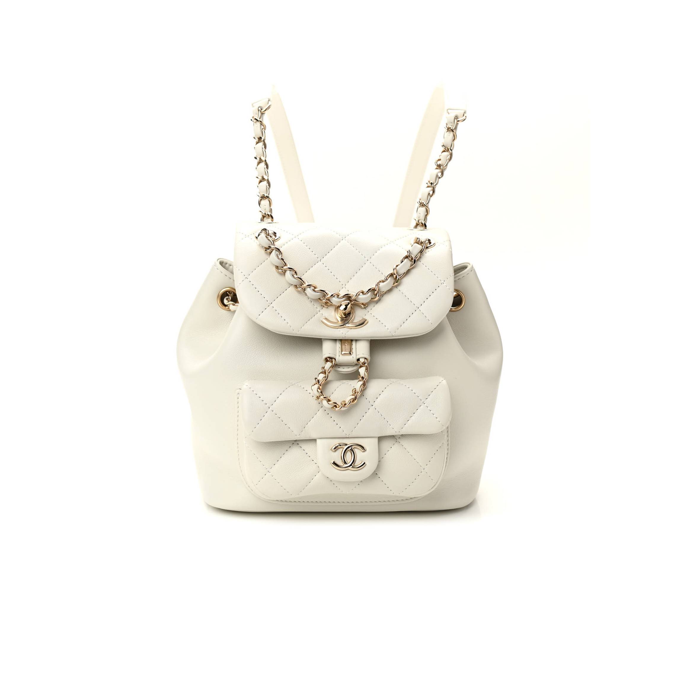 Ch*el lambskin quilted small duma drawstring backpack white (19*17*12cm)