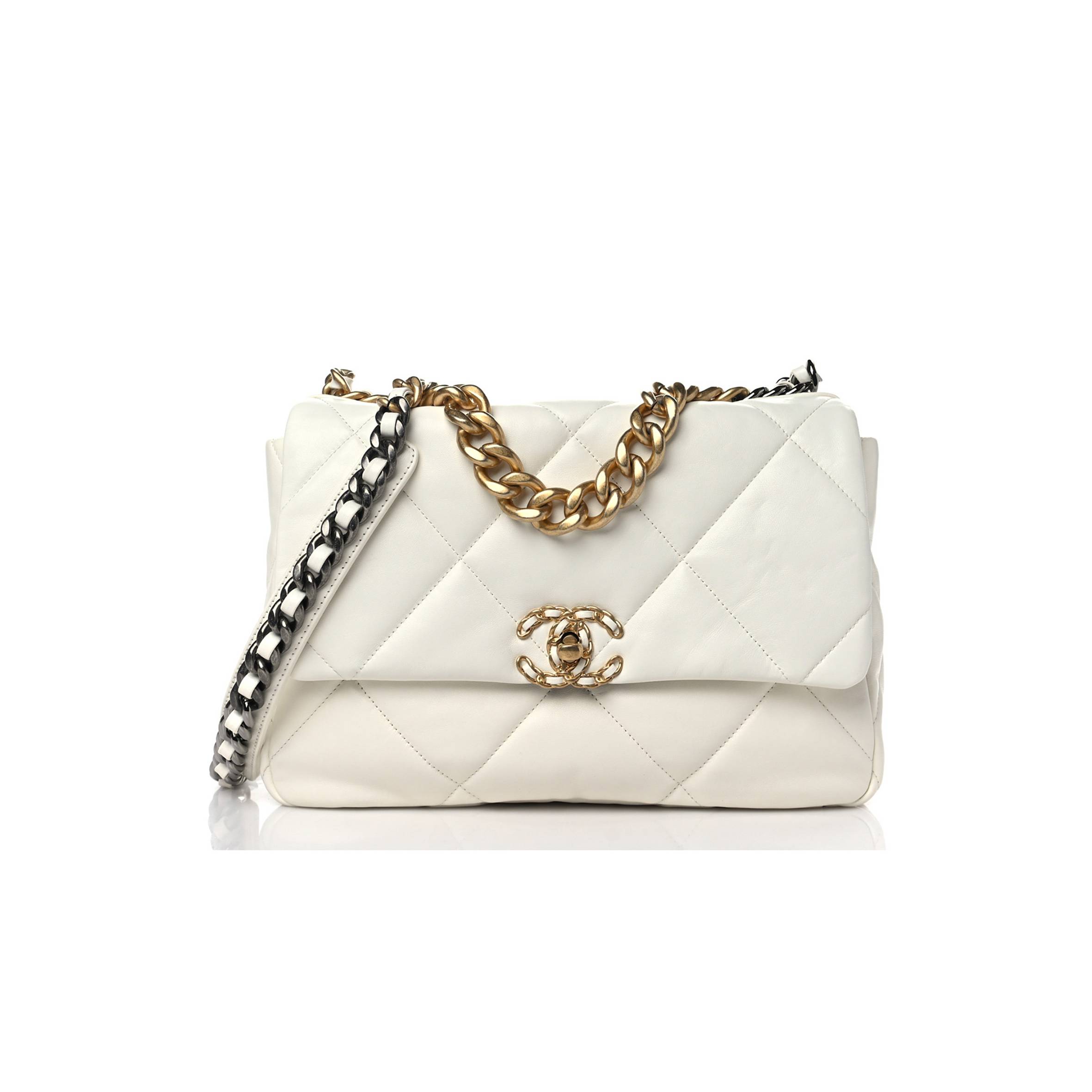 Ch*el lambskin quilted large Ch*el 19 flap white gold hardware (30*20*9cm)