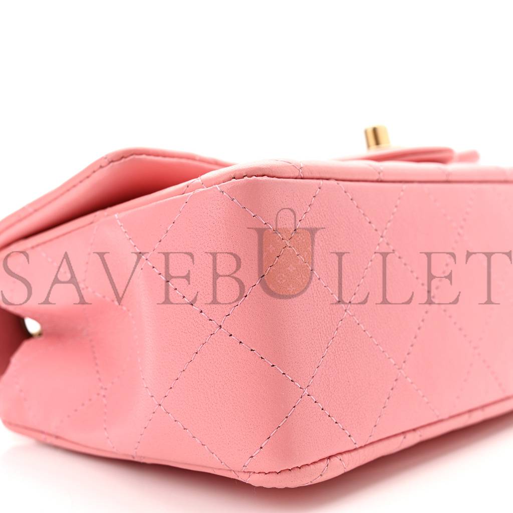 Ch*el lambskin quilted mini rectangular flap pink gold hardware (20*11*6cm)