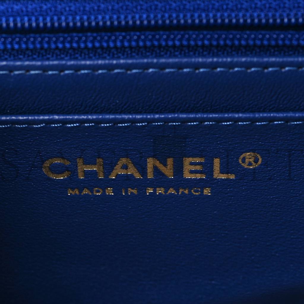 Ch*el lambskin quilted mini top handle rectangular flap blue rose gold hardware (20*12*6cm)