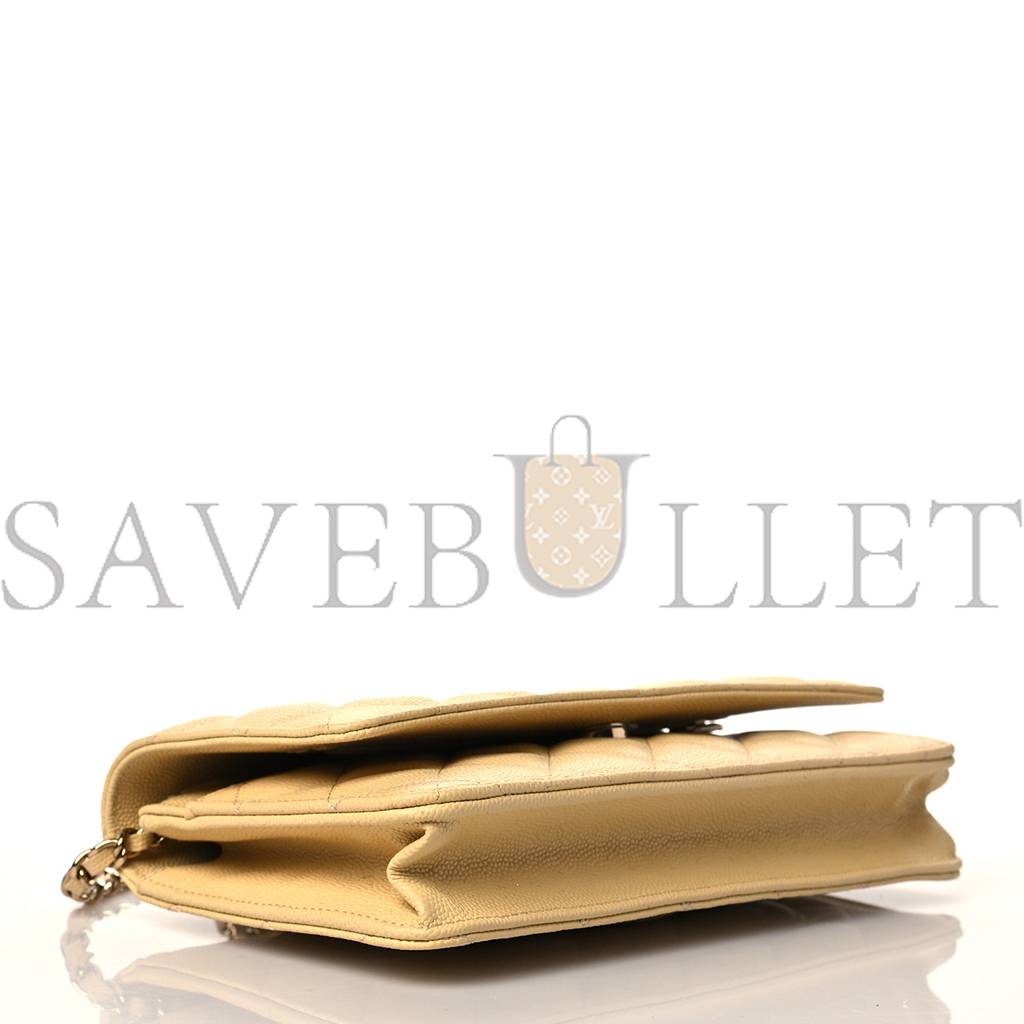 Ch*el caviar quilted wallet on chain woc light yellow rose gold hardware (19*12*3cm)