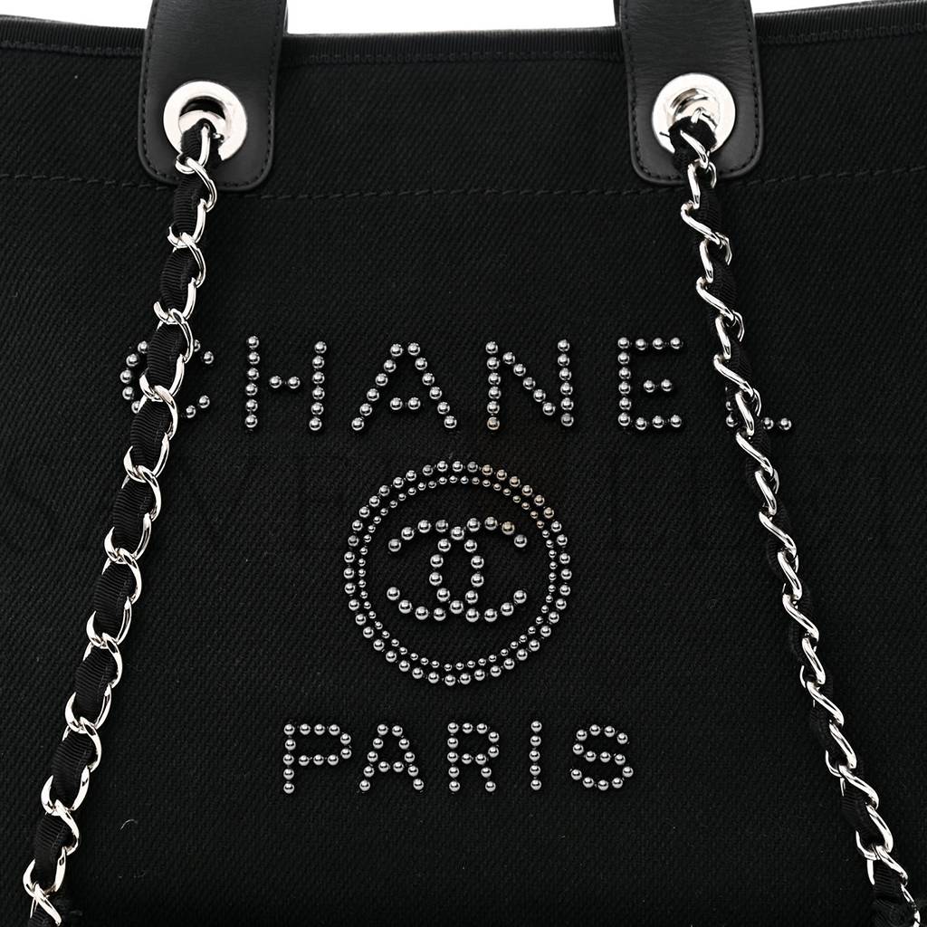 Ch*el canvas pearl medium deauville tote black (38*29*18cm)