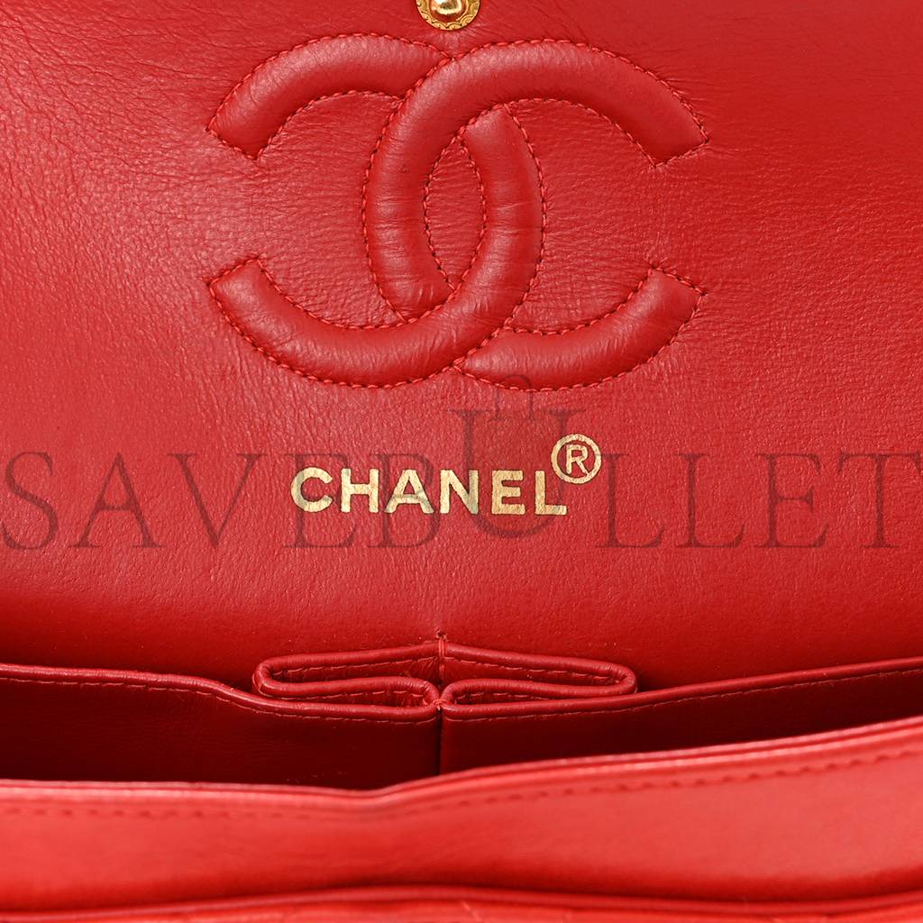Ch*el lambskin quilted small double flap red gold hardware (23*14*6cm)