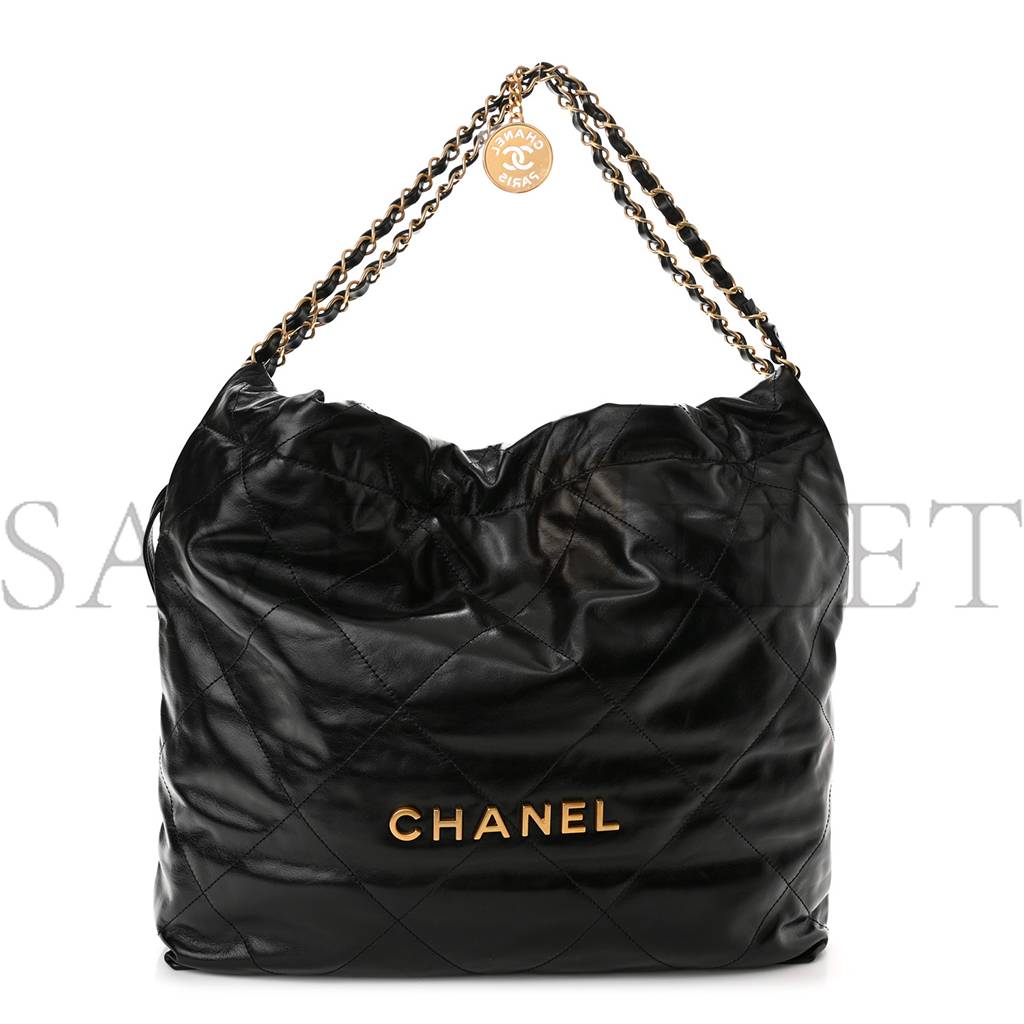 Ch*el shiny calfskin quilted Ch*el 22 black (37*35*7cm)