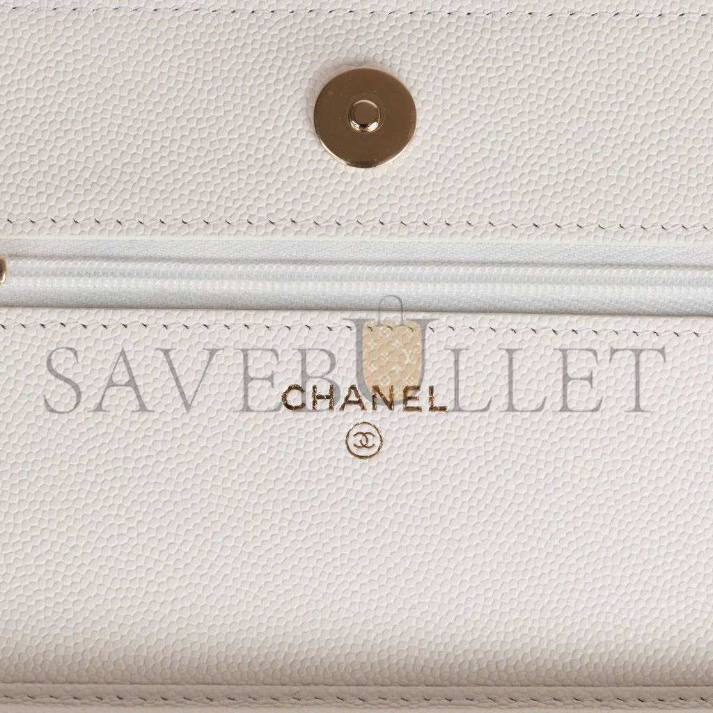 Ch*el wallet on chain woc white caviar light gold hardware (19*12*4cm)