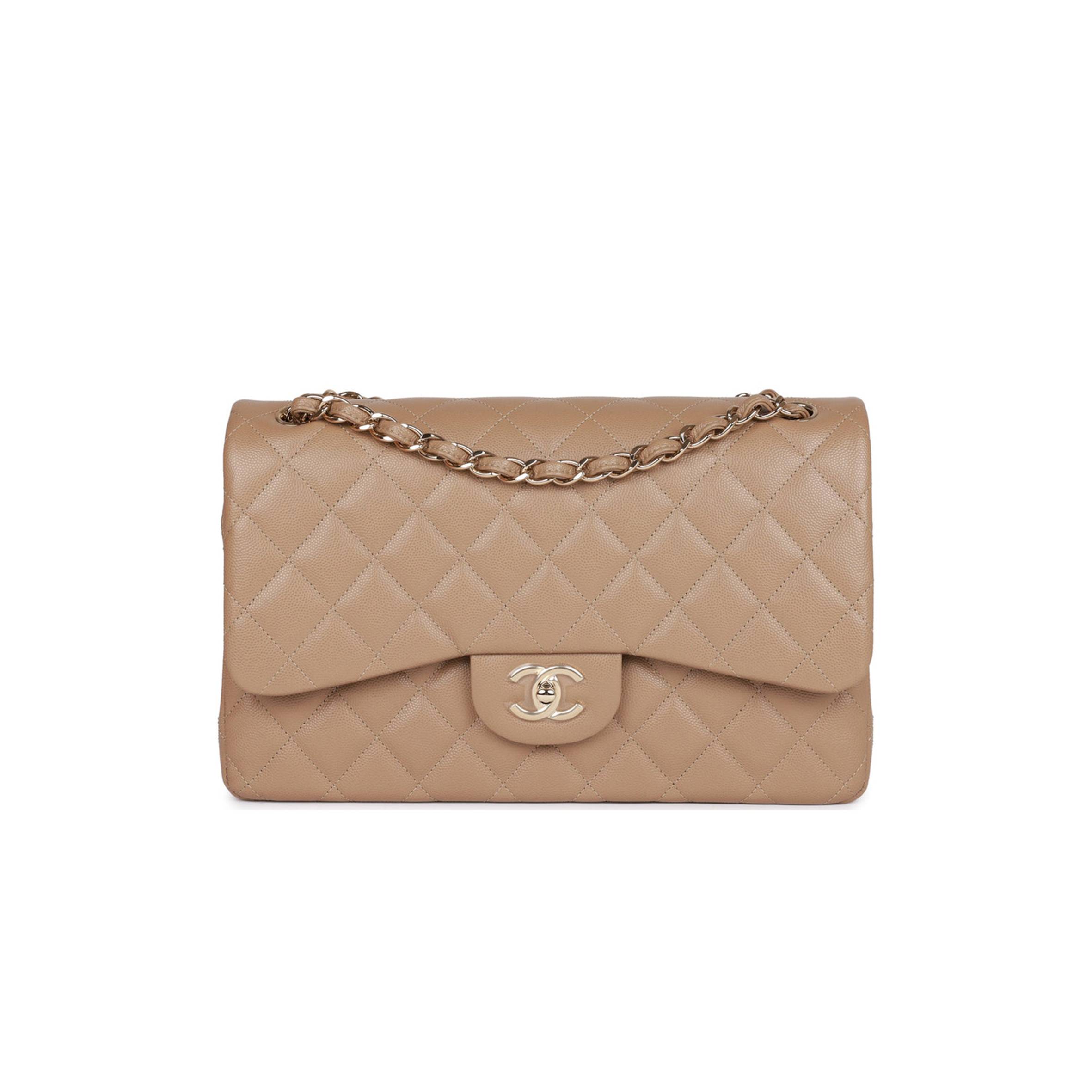 Ch*el jumbo classic double flap bag dark beige caviar gold hardware (30*20*9cm)
