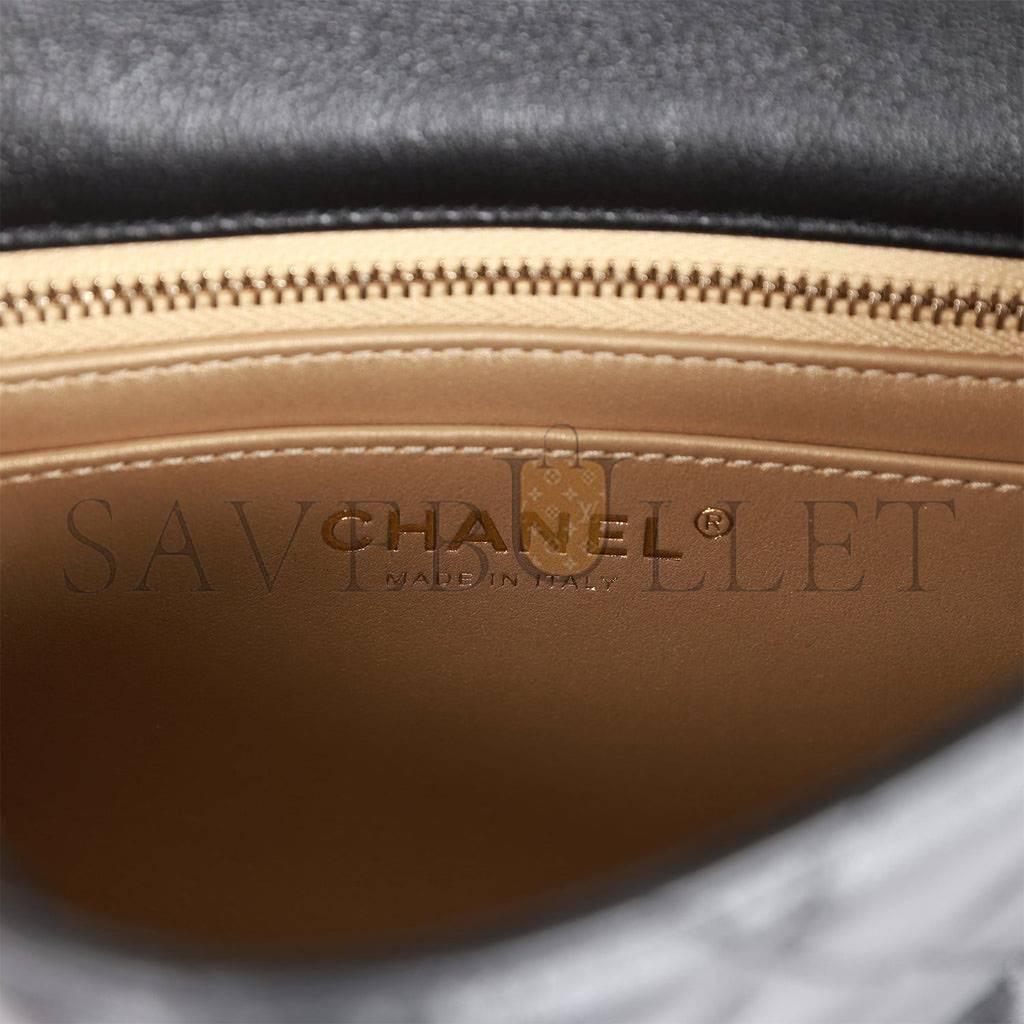 Ch*el pearl crush mini square flap bag black lambskin antique gold hardware (17*14*8cm)