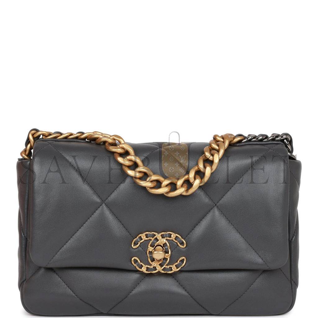 Ch*el medium 19 flap bag grey calfskin mixed hardware (25*16*9cm)