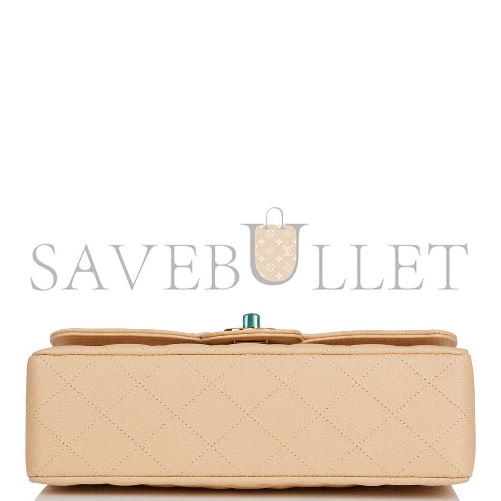 Ch*el small classic double flap bag beige caviar gold hardware (23*13*6cm)