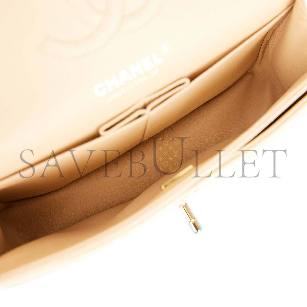 Ch*el small classic double flap bag beige caviar gold hardware (23*13*6cm)