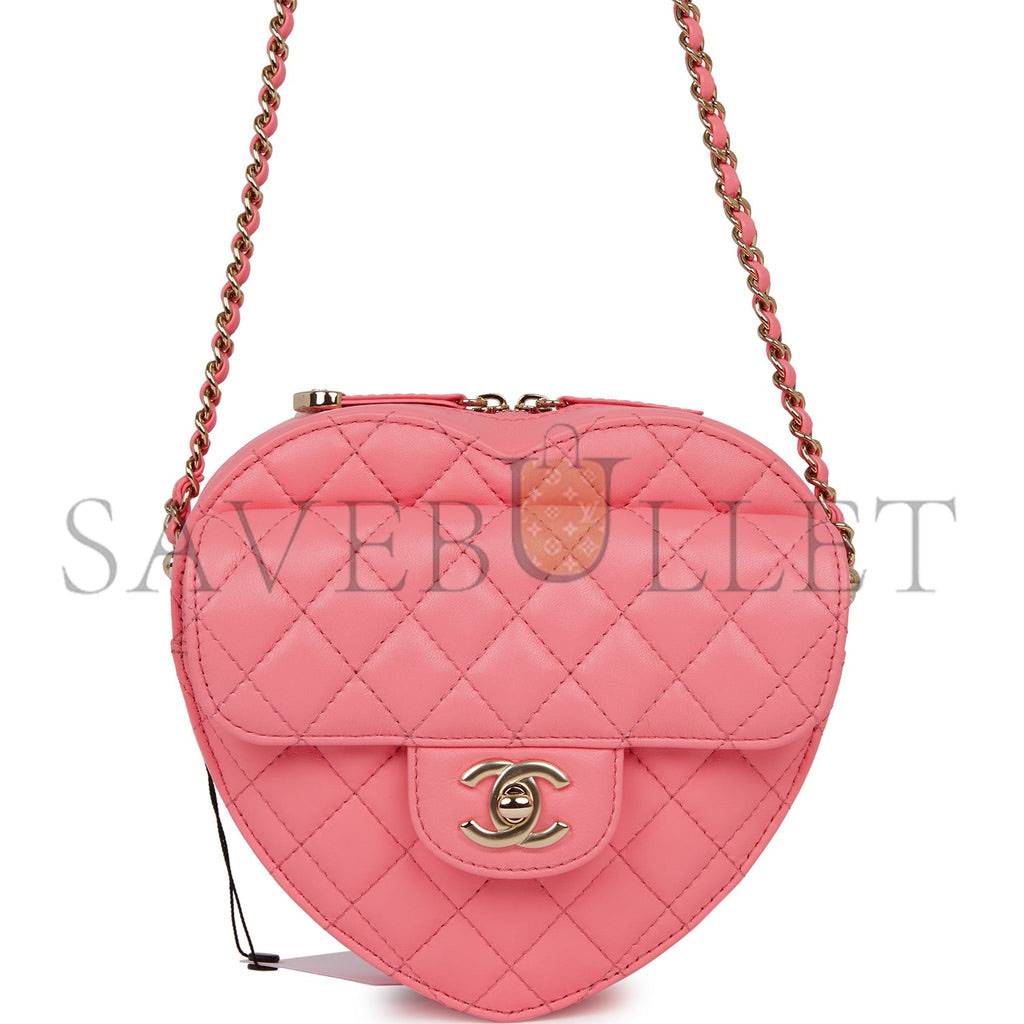 Ch*el cc in love large heart bag pink lambskin light gold hardware (20*18*6cm)