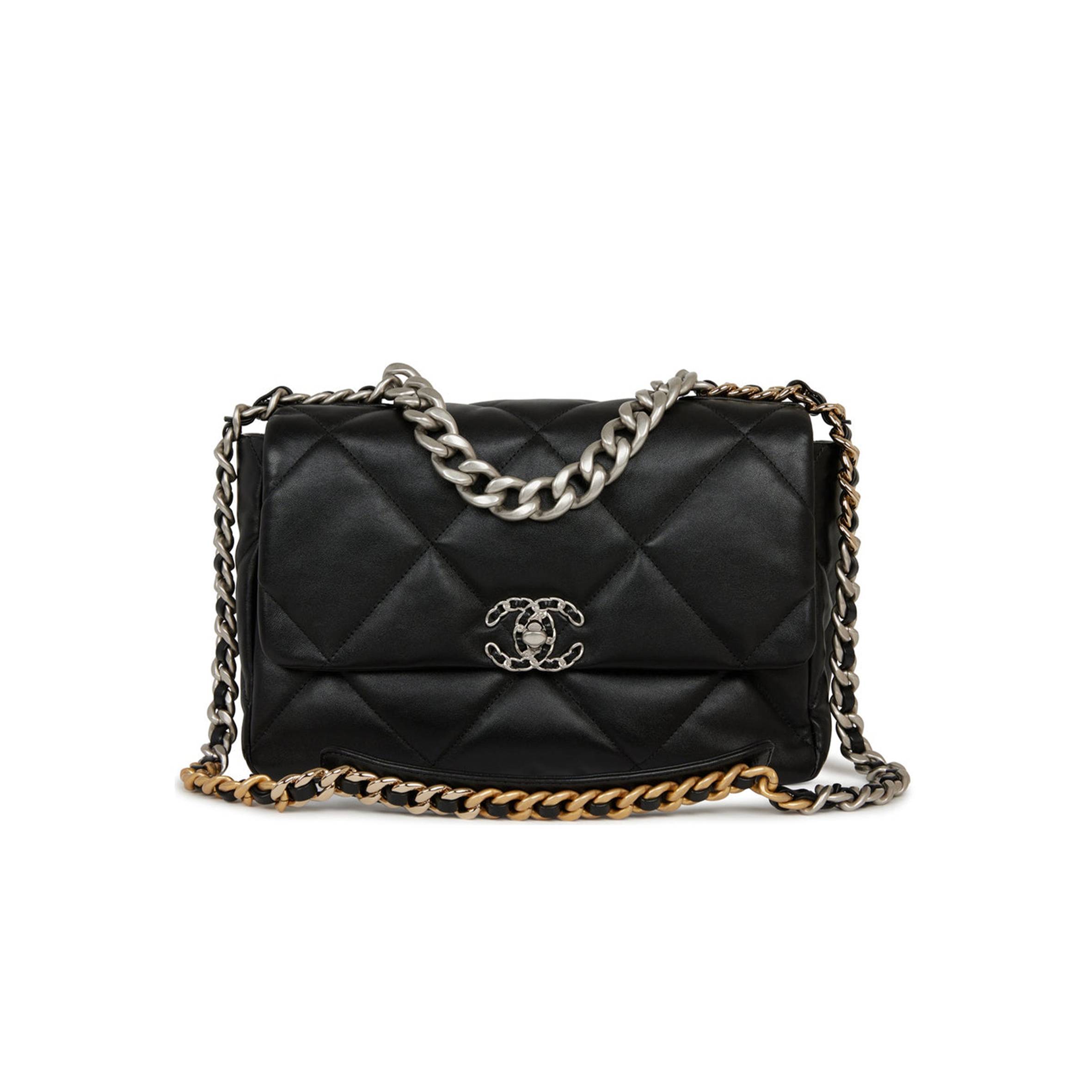 Ch*el large 19 flap bag black lambskin mixed hardware (30*20*9cm)
