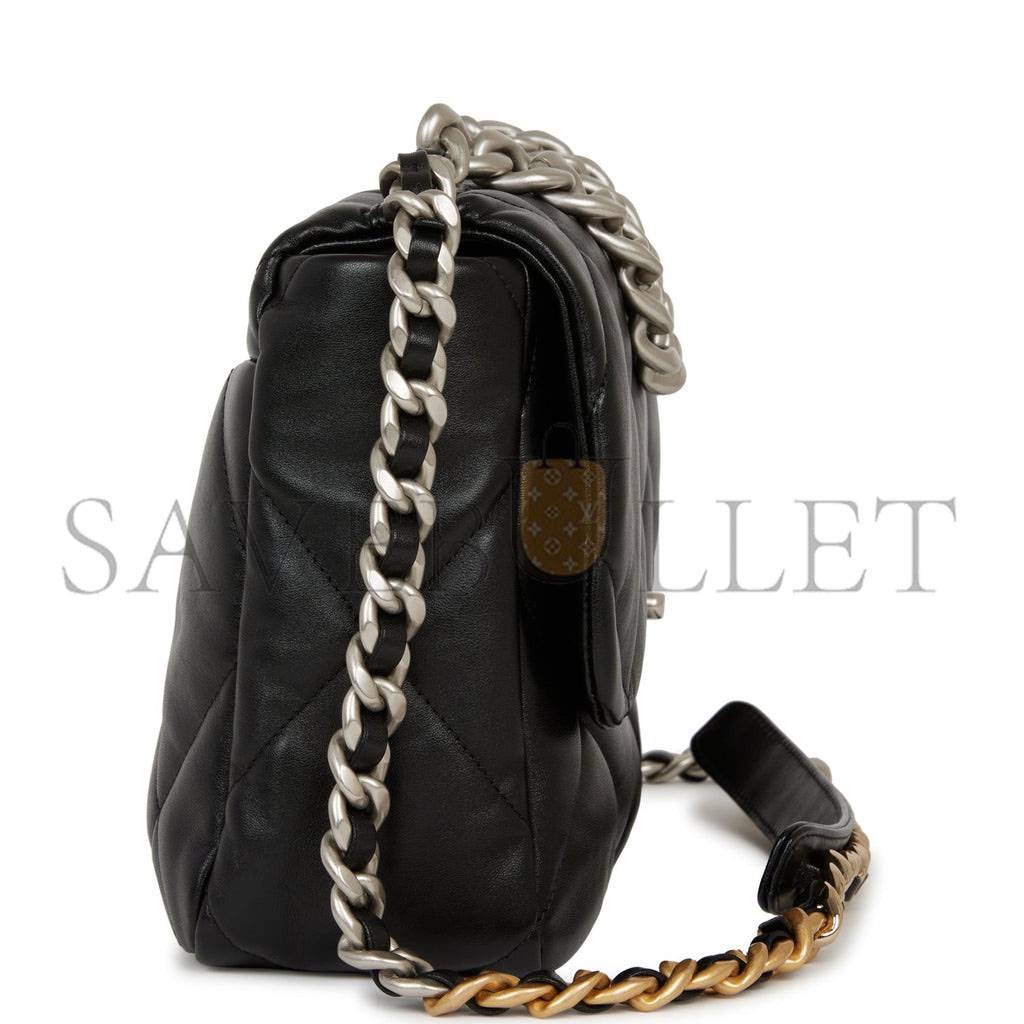 Ch*el large 19 flap bag black lambskin mixed hardware (30*20*9cm)
