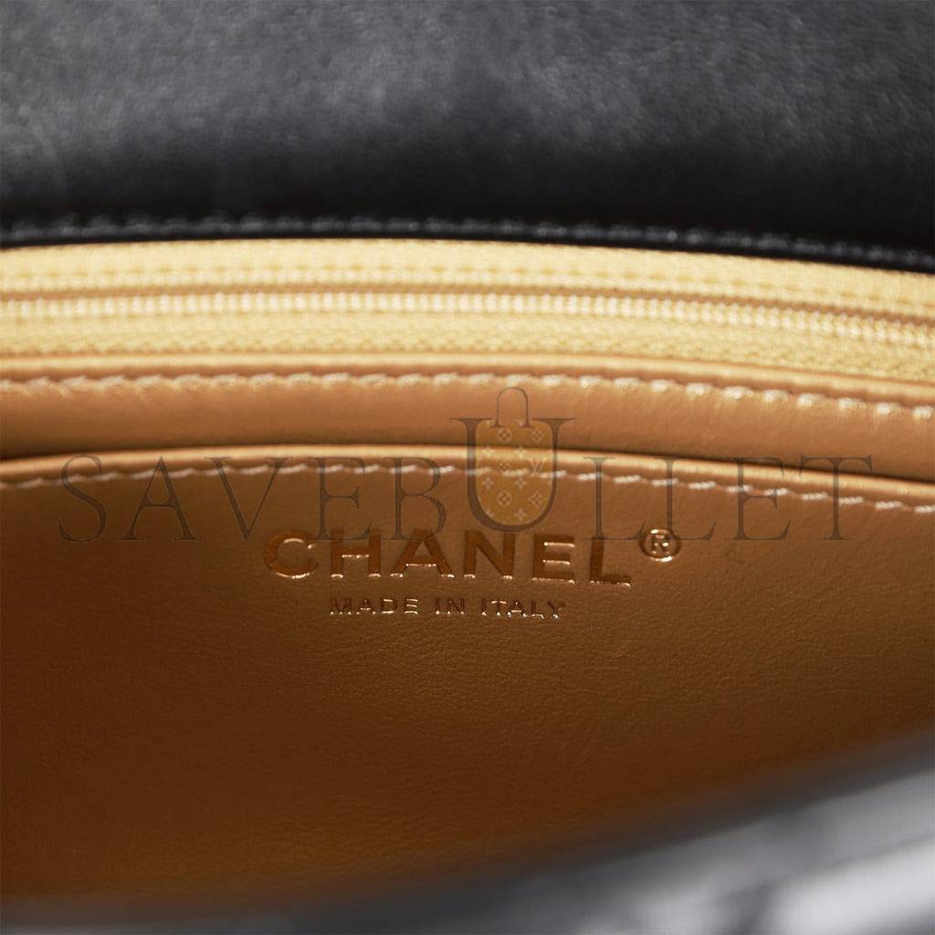Ch*el pearl crush mini square flap bag black lambskin antique gold hardware (17*14*8cm)