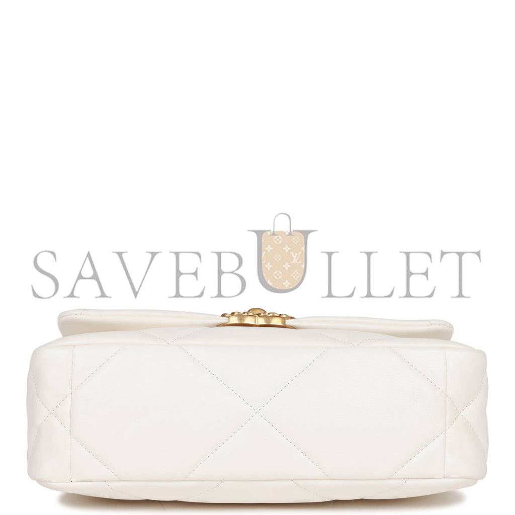 Ch*el medium 19 flap bag white calfskin mixed hardware (25*16*9cm)