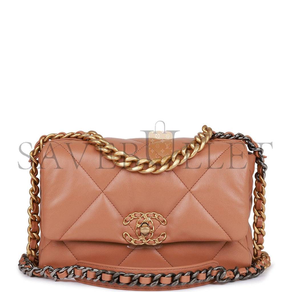 Ch*el medium 19 flap bag caramel calfskin mixed hardware (25*16*9cm)